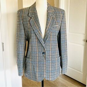 Vintage Burberrys Houndstooth Blazer Jacket Made in England Wool Cashmere Coat